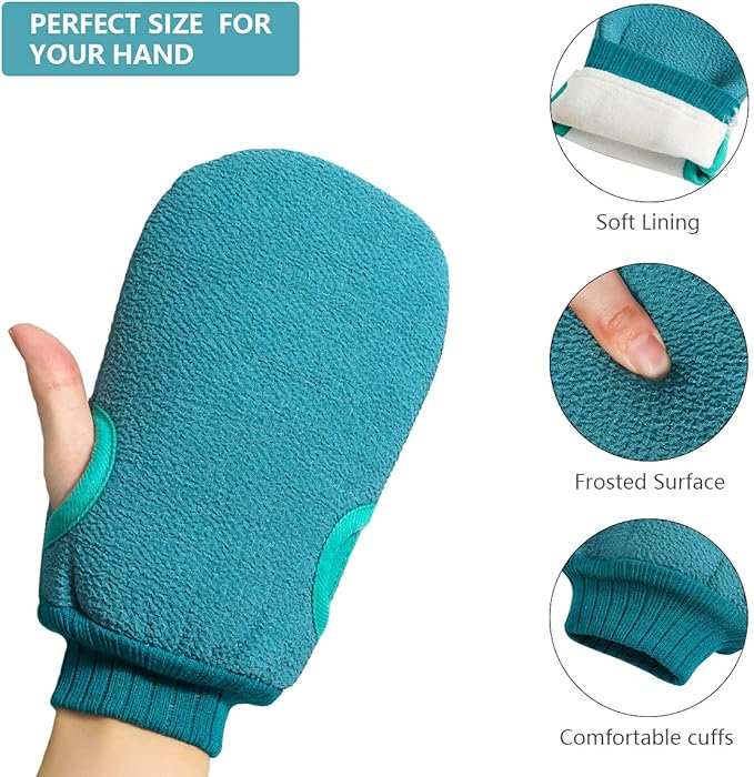 3 Pcs Exfoliating Back Scrubber for Shower, Exfoliating Gloves and Loofah Sponge Set, Body Scrubber Body Brush Set for Men and Women, Deep Clean and Massage Your Body (1 Set, Blue)