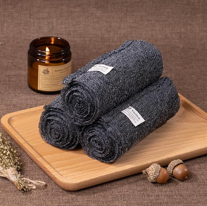 Yiclick Exfoliating Washcloth Towel, Japanese Exfoliating Bath Wash Cloth for Body Exfoliation, Korean Back Scrubber Washer for Shower, African Net Sponge Brush Loofah Exfoliator (Grey)