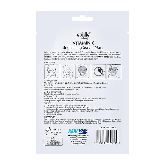 Epielle Vitamin C Serum Sheet Masks (5pk) | Korean Skincare | Facial Sheet Mask | Kbeauty, Spa Gifts for Women