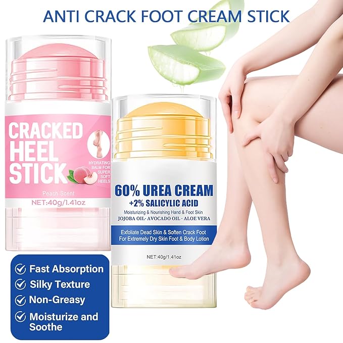 2Pcs Crack Feet Prevention Stick, Hydrating Heel Balm for Dry Cracked Feet,Moisturizing Foot Care Cream, Foot Balm Stick Intensive Repair Feets,Hands,Heels,Elbow and Knees and Softening Dry Skin