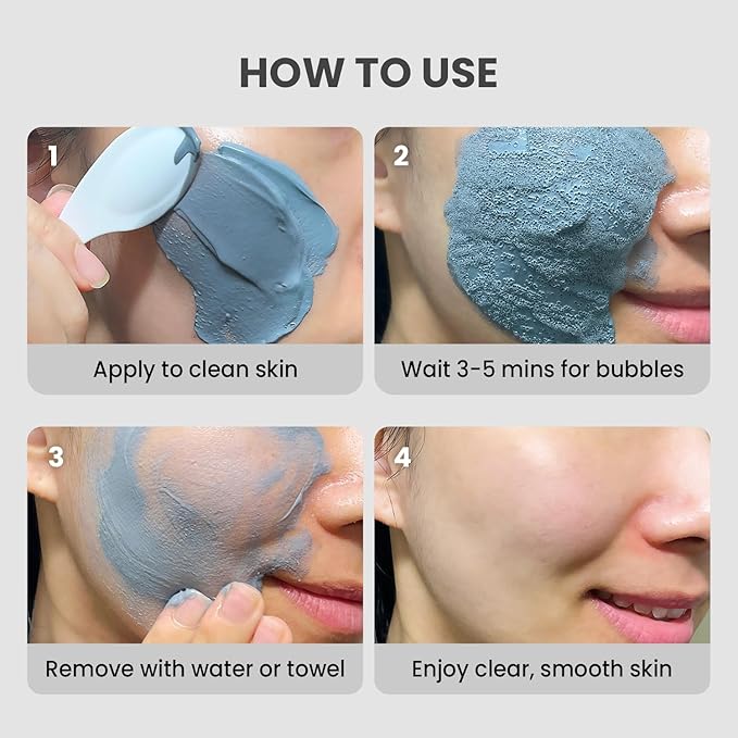 GLAM UP Clean Bubbling Carbonated Clay Mask for Face, Easy-Wash Off Pack, Deep Cleansing, Refreshing Skin Clay Mask, Korean Vegan Skin Care 135ml (4.56 Fl Oz)