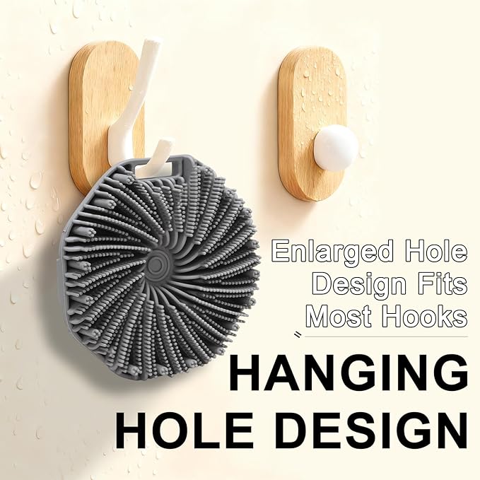 Silicone Body Scrubber Shower Brush, Exfoliating Body Wash Scrubbers for All Skin Types, Ergonomic No-Slip Handle, Exfoliation & Gentle Massage,Body Brush for Showering with Hanging Hole(Gray)