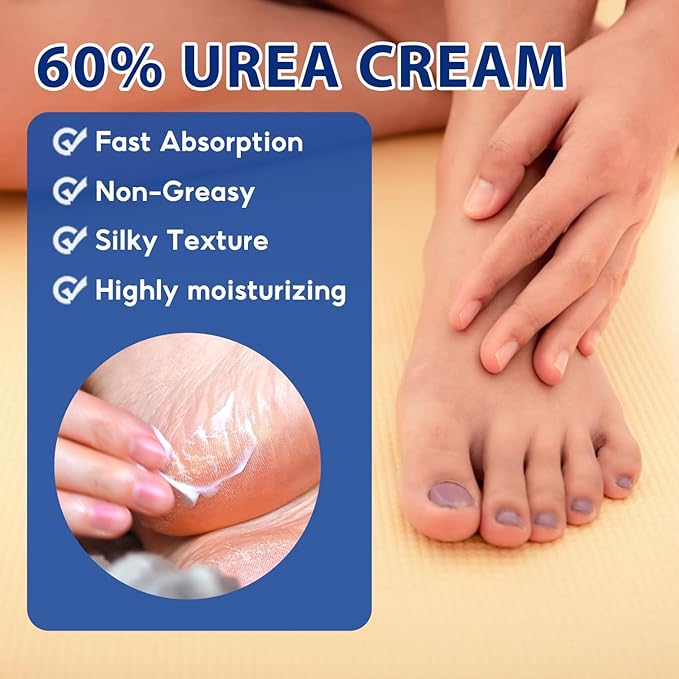 Urea Cream 60% Plus Salicylic Acid 2% - Foot Dry and Cracked Foot Cream, Gentle Exfoliating Moisturizing and Hydrating, Suitable for Feet, Hands and Knees