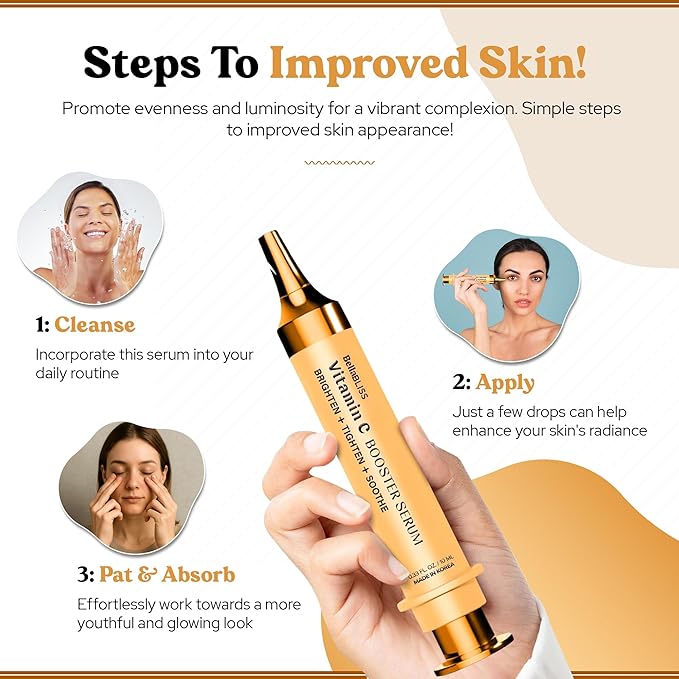 BellaBLISS 24K Gold Vitamin C Eye Serum – Lightweight Under Eye Treatment for Puffiness, Fine Lines & Soothing – Hydrating Formula with Glycerin – Made in Korea – 0.33 fl oz / 10 ml – Pack of 1