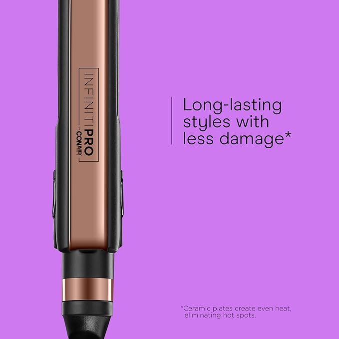 INFINITI PRO CONAIR Rose Gold Ceramic Flat Iron Hair Straightener, 1-Inch Flat Iron with Extra-Long Plates, including a Floating Plate, Advanced Heat Technology, Black