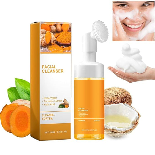 Turmeric Glow Wash Face Wash With Brush, Deep Cleansing Scrub Exfoliating Turmeric Foaming Facial Cleanser For All Skin. (100ml)