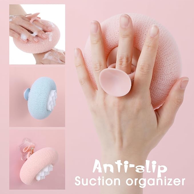 2 Pcs Soft Sunflower Suction Cup Bath Ball Bath Body Brush Exfoliating Mesh Bath Sponge Cleaning Scrubber Bath Sponge Brush with Comfortable Non-Slip Handle
