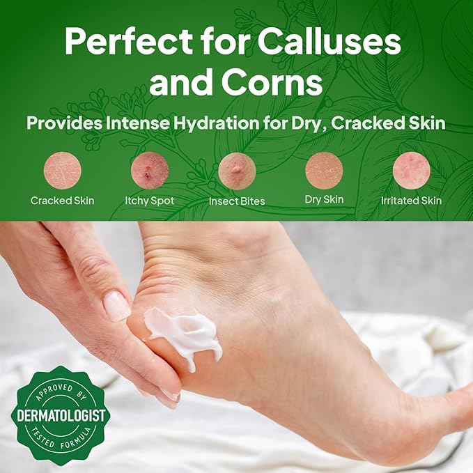 Foot Care Callus Remover Set 3 Pcs - Pumice Stone - Feet File Scrubber - Foot Cream Lotion for Dry Cracked Feet and Heels, Panthenol, Tea Tree Oil, Menthol 1.7 Oz