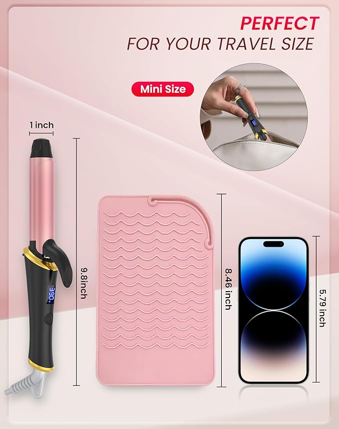 Ukliss Mini Curling Iron, Heats in 30s for Soft Waves & Curls, Dual Voltage Travel Curling Iron with 5 Temp & Anti-Scald Guard, Perfect for Short to Medium Hair,Travel Friendly (Black-Travel, 1 Inch)