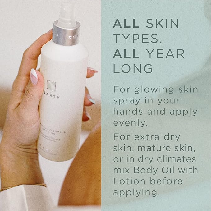 Zents Luminous Cashmere Body Oil (Earth Fragrance) | Moisturizing Body Oil with Vitamin E & Organic Coconut Oil | Softens & Smooths Skin | 8 fl oz