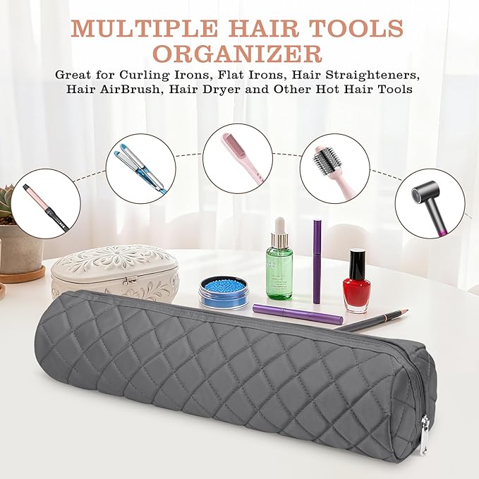 Large Hot Hair Tools Organizer Bag Portable Travel Heat Resistant Storage Case Pouch for Curling Irons, Flat Irons, Hair Straighteners and Styling Tools(17.7" x 3.9")