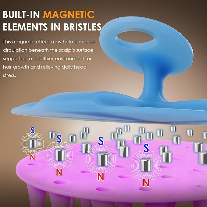 INNERNEED Magnetic Silicone Scalp Scrubber for Hair Washing – Soft Thick Bristles, Palm-Sized Shampoo Brush for Wet or Dry Scalp Massage, Improves Circulation & Scalp Health (semi-Transparent Purple)