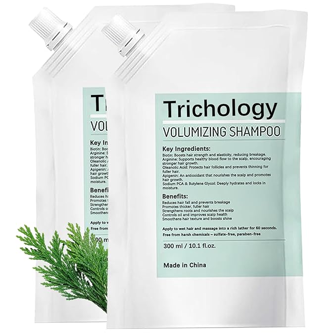 Anti-Hair Fall Trichology Shampoo & Less Shedding Volumizing Shampoo with Biotin, Arginine & Oleanolic Acid for Hair Loss, Thinning, Hair Growth, Oil Control & Scalp Nourishment – 300ML
