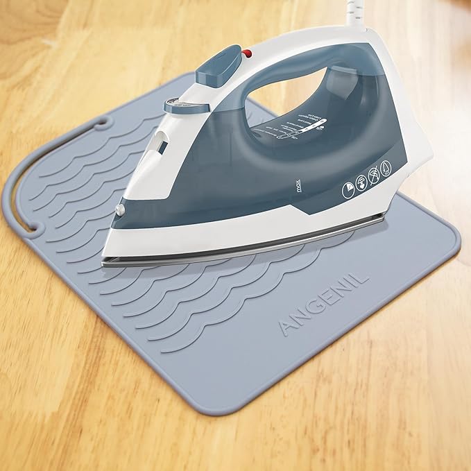 ANGENIL Silicone Heat Mat for Hair Tools - Flat Iron and Curling Iron Mat Heat Resistant for Counter, Heat-Resistant Flat Iron Travel Essentials Case, Vanity Organizer, Grey, Normal Size 9" x 6.5"