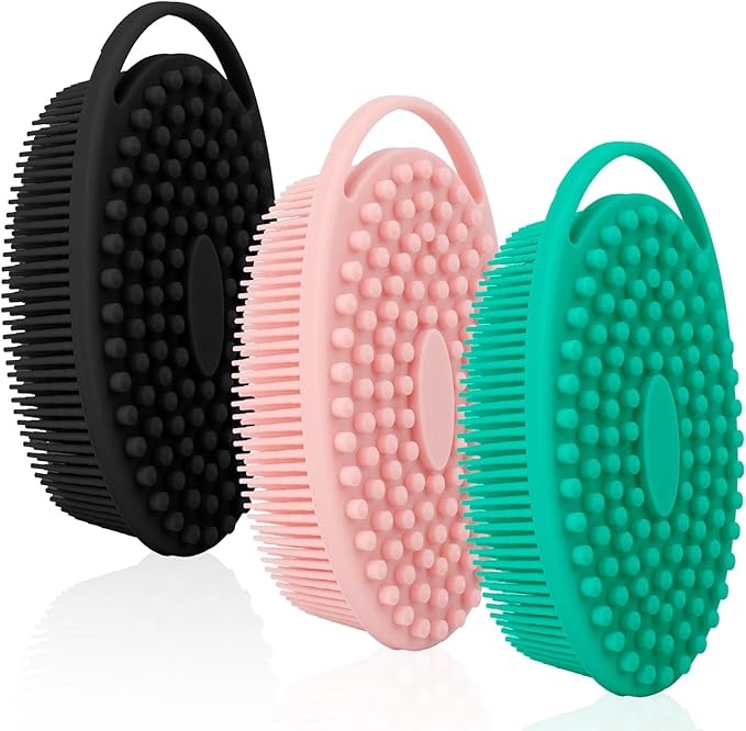 Soft Silicone Body Scrubber, 3 PCS Exfoliating Silicone Loofah, Body Scrubber Shower Brush Exfoliating and Massage 2 in 1, Bath Shower Brush for Cleaning Sensitive Skin Kids Women Men, Lather Well