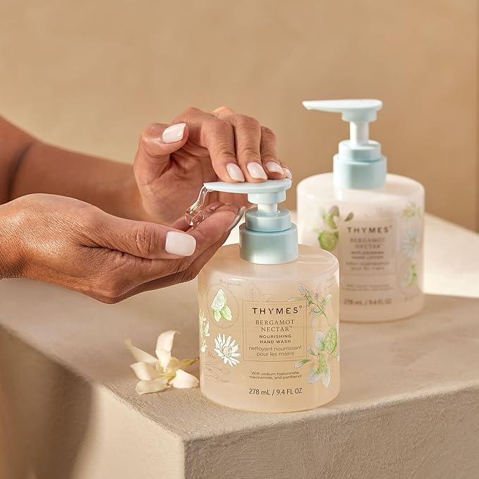 Thymes Nourishing Hand Wash - Liquid Hand Soap for Bathroom or Kitchen - Liquid Soap with Notes of Bergamot, Lemon, Orange Flower, Lotus & Sandalwood (Bergamot Nectar, 9.4 fl oz)