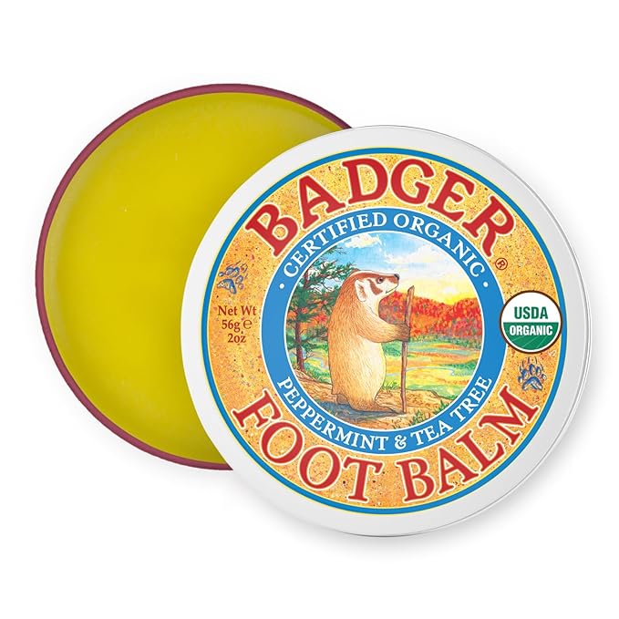 Badger Foot Balm, 100% Organic Foot Cream for Dry Cracked Heels and Feet, Fast Acting Foot Care for Women & Men, All-Natural Cracked Heel Treatment, 2 oz Tin