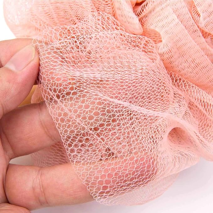 Loofah Back Scrubber for Shower, Wooden Long Handle Bath Sponge Lufa Shower Brush, Soft Nylon Mesh Back Cleaner Washer, Women & Men Exfoliating Luffa Pouf on a Stick for Body (Pink)