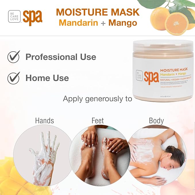 BCL SPA Organic Mandarin and Mango moisture mask for hands, foot mask, and body mask skin care spa treatment, home or professional use with argan oil, olive oil, aloe vera, cucumber, and kelp 16 fl oz