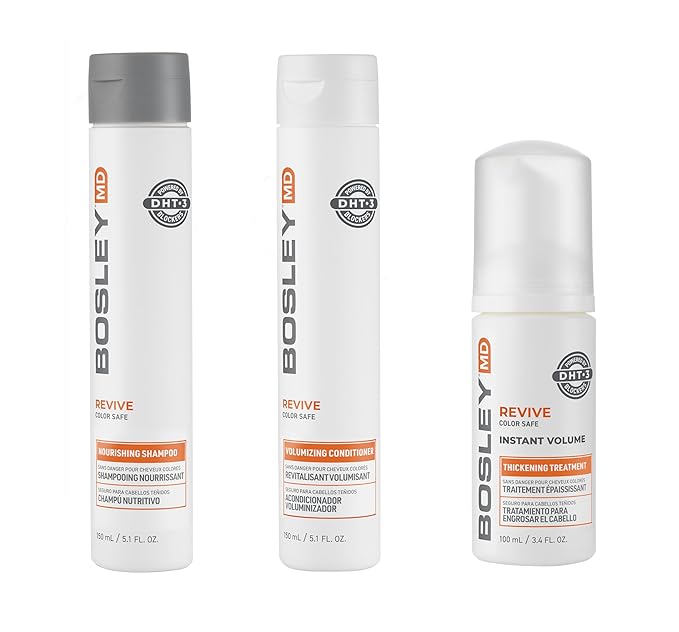 BosleyMD BosRevive Color-Safe Hair Care Kit for Thinning Hair, Starter Size (30 Days) – Shampoo, Conditioner & Thickening Treatment with Biotin, Panthenol & Botanical Extracts