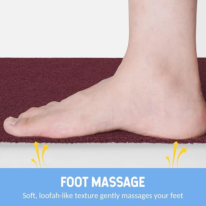 Non-Slip Bathtub Mat, Anti Slip Shower Mat, Fast Drying Bathtub Mats, Foot Scrubber Mat, Anti Slip Mat for Tub, Floor, Bathroom, Kitchen, Home, Hotel (Wine Red 24"×16")