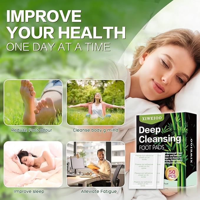 50 Pack Foot Pads, Ginger Oil Bamboo Charcoal, Foot Care Patch Message Deep Cleansing for Stress Relief, Better Rest, Feet Health Patches, Relaxing Muscles Christmas Gifts for Women