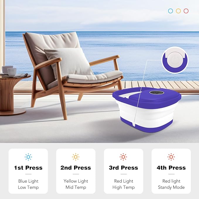 KNQZE Collapsible Foot Spa with Heat, Remote Control, Temperature Control, Bubbles, Pumice Stone, Red Light, Timer, 16 Massage Roller Pedicure Foot Bath Tub Foot Soaker for Feet Stress Relief, Purple