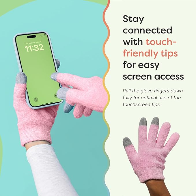 ZenToes Moisturizing Gloves for Dry Hands, Gel Infused with Jojoba Seed Oil, Olive Oil and Vitamin E, Overnight Hand Moisturizer (OSFM, Fuzzy Pink with Media Tips)