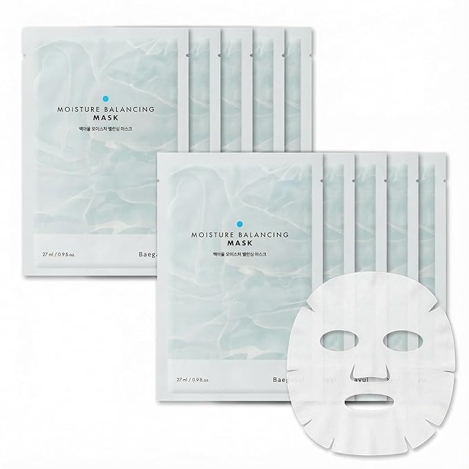 Balancing Face Mask Sheet - Korean Facial Mask for Hydrating & Soothing Sensitive Skin, Herbal Essence & Hyaluronic Acid, Korean skincare, Mask for instant Moistureizing, Glow [ 10 Sheet ]
