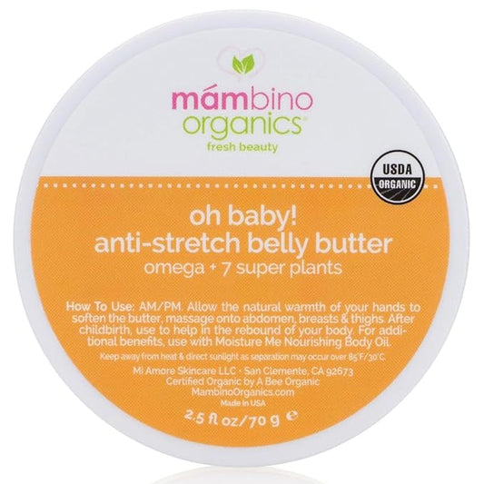 Mambino Organics Oh Baby! Belly Butter, Belly Cream with Shea Butter for Pregnancy, Minimizes Stretch Marks, Vegan, Cruelty-Free, Maternity Skin Care, 2.5 fl oz