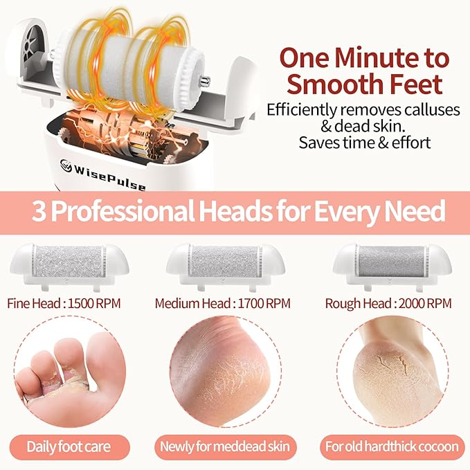 Electric Foot Callus Remover, Rechargeable Electric Callus Remover for Feet with 3 Speed, 9 in 1 Pedicure Kit with Nano-Glass, Waterproof Professional Foot File for Dead, Hard, Cracked Skin(Pink)