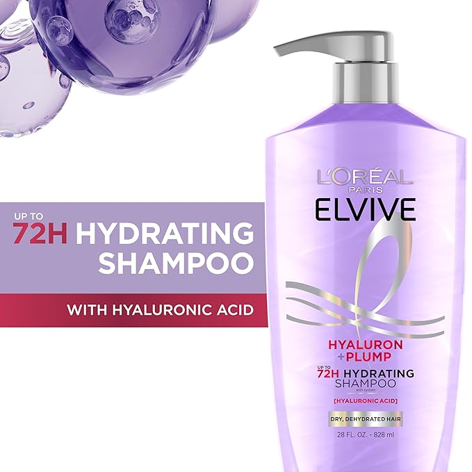 L'Oreal Paris Elvive Hyaluron Plump Shampoo and Conditioner Set for Dehydrated, Dry Hair with Hyaluronic Acid Care Complex, 1 Kit (2 Products)