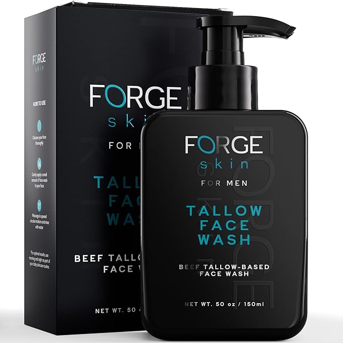 FORGE SKIN® Beef Tallow Face Wash for Men [TALLOW-BASED] - Morning Nourishing Hydrating Facial Cleanser - Gentle Cleansing Moisturizer for Hydration - Exfoliating Facial Skincare for Clean Skin (5 OZ)
