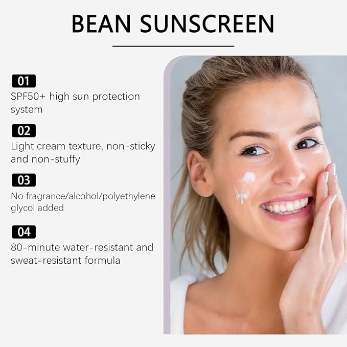 Bean Sunscreen, Sunscreen Lotion, Sun Screen Protector, SPF 50+ Under Makeup Cream for Face and Body, Airy Texture Type, Water Proof Sweat Resistant