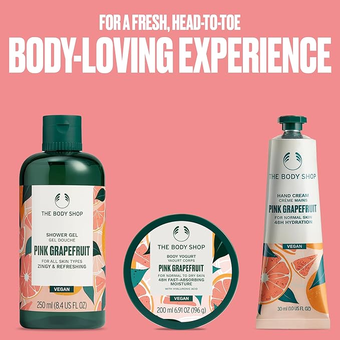 The Body Shop Pink Grapefruit Essentials Gift Set - 3 Piece Set, Includes Body Yogurt, Hand Cream, Shower Gel, Vegan