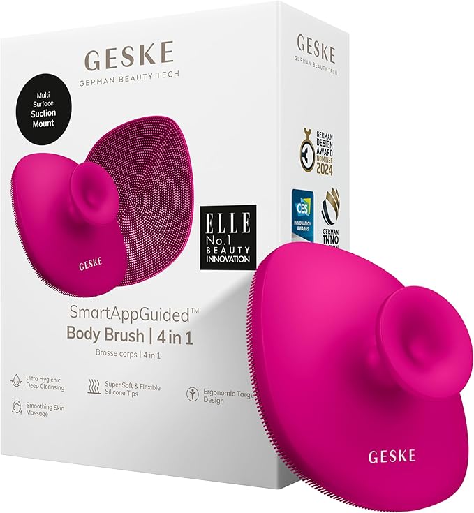 GESKE Body Brush | 4 in 1 | Cleansing Brush for The Entire Body | Professional Deep Cleaning | Soft Silicone Bristles | Ergonomic Two-Finger Design | Cleanses & Massages
