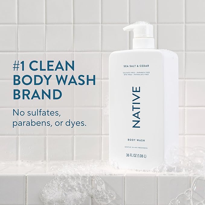 Native Sulfate Free Body Wash Contains Naturally Derived Ingredients | for Women & Men| Sea Salt & Cedar, 36 oz