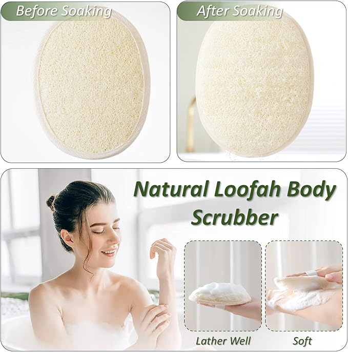 Natural Loofah Exfoliating Body Scrubber for Men and Women, Loofah Sponge Pads & Body Sponges Scrubber, Luffa Sponge to Clean & Relax Your Body Deeply (8 Pack)