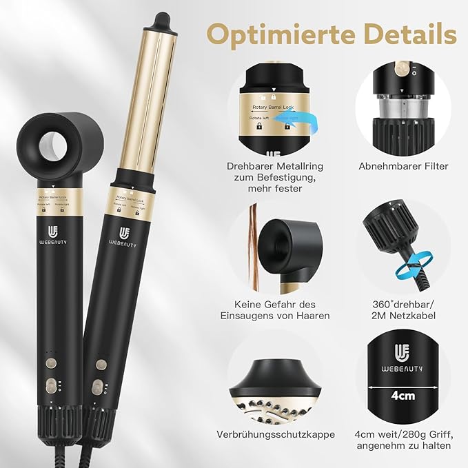 WeBeauty 5-in-1 High-Speed Hair Dryer Brush with Protective Hard Case, Hot Air Styler & Air Curling Iron, Ionic Fast-Dry Blow Dryer, Volumizer & Straightener (Black)