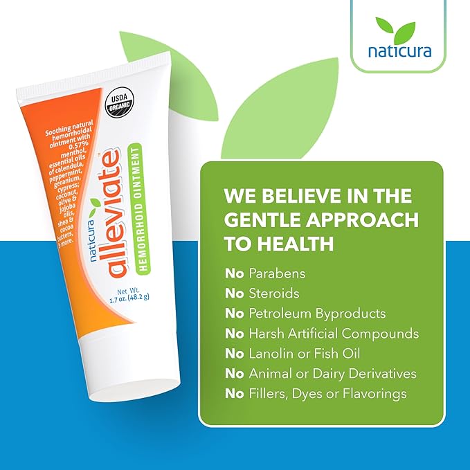 Alleviate Hemorrhoid Treatment Ointment - 100% Natural Fast Acting Cream to Relieve Discomfort - Calms and Soothes Burning, Itching, Bleeding Fissures and Swelling - Made in USA