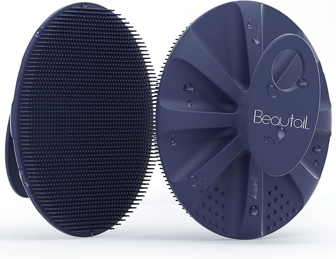 Silicone Body Scrubber Shower Bath Wash Brush Gentle Exfoliating Scrub Cleansing Loofah for Women Men Baby Sensitive Skin, Easy to Clean, Lather Nicely, More Hygienic, 1 Pack, Blue