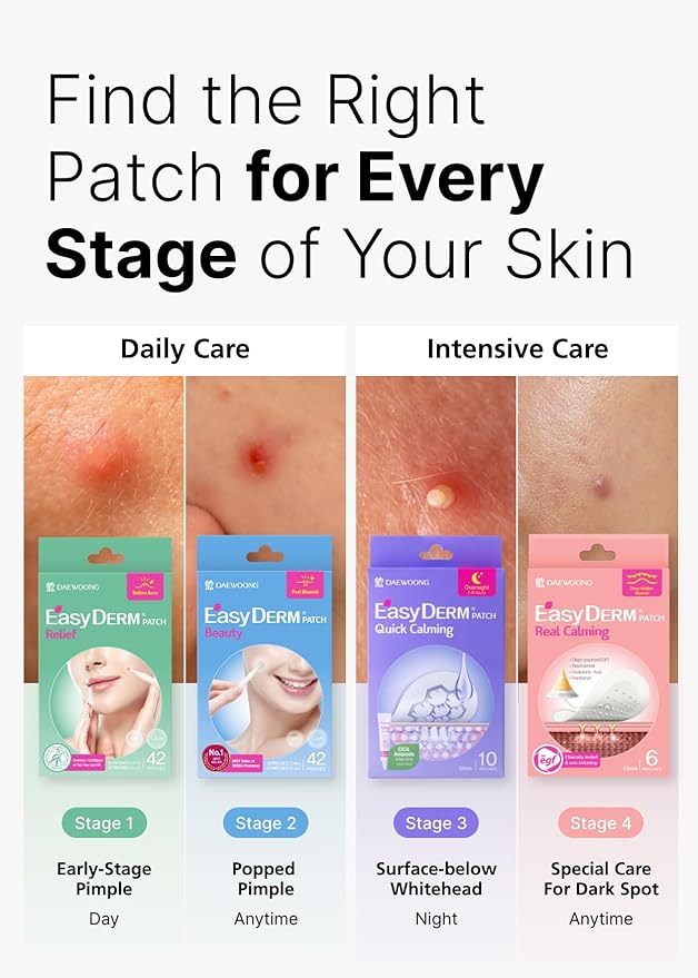 EasyDerm Multi-Step Pimple Patch Set – 4-Type Korean Pimple Patches + Free 2-in-1 Dual-Tip Extractor for Complete Skincare Stocking Stuffer Holiday Gift