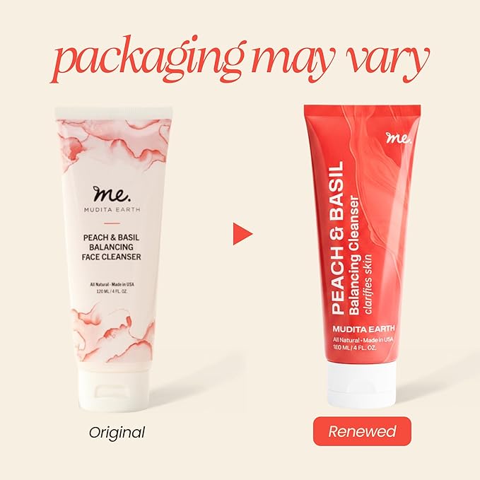 Mudita Earth Vitamin C Cleanser – 4 fl oz | Peach & Basil Balancing Face Wash | Gentle Sulfate-Free Cleanser for Sensitive, Oily & Acne-Prone Skin, Lactic Acid Polish