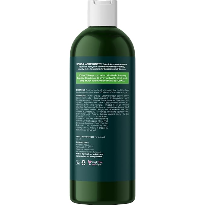 Folimax Biotin Shampoo for Thinning Hair - Volumizing Biotin Shampoo for Men & Women's Fine and Thin Hair with Zinc & Rosemary Oil - Color Safe Vegan Sulfate Silicone & Paraben Free (Rosemary Scent)