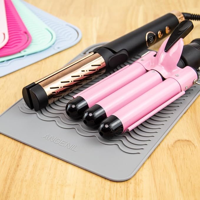 ANGENIL Pro Large Silicone Heat Resistant Mat for Curling Irons, Titanium Ceramic Flat Iron Hair Straightener and Hair Curler for Hot Hair Tools Mat Pouch 2-in-1, Iron Scald Accessories, 11.02" x 7.9"