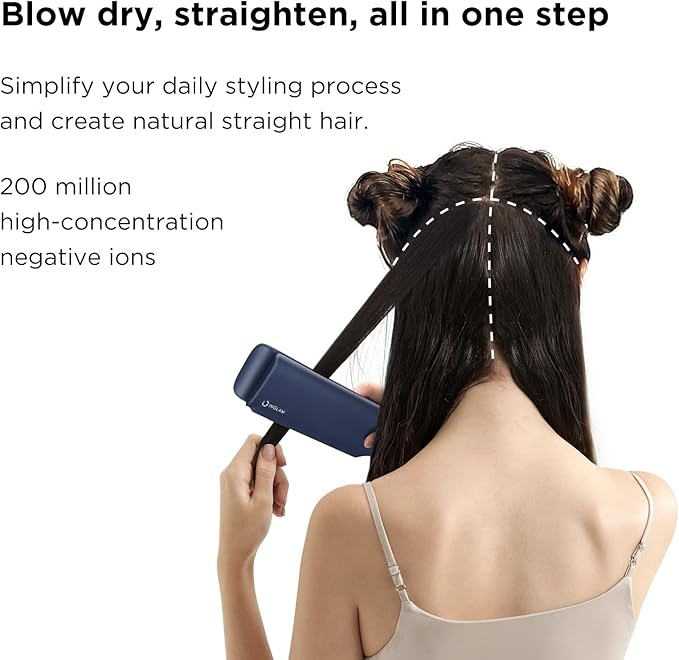 IG INGLAM Air Straight, Style from Wet Hair, 200M Ionic Hair Dryer Straightener for Medium Long Length(14”-30”), Straightener and Dryer 2 in 1, Fast Drying and Straightening in One Step, Dark Blue