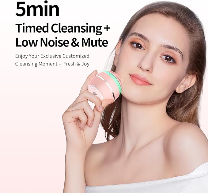 Face Cleansing Brush, Waterproof Silicone Facial Cleansing Brush, for Women and Men, 6 Modes, 3 Light Effect, Rechargeable Electric Exfoliator Deep-Clean Scrubber for Women and Men