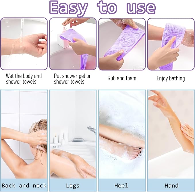 Silicone Body Scrubber for Shower,Silicone Back Body Scrubber with Handle,27.5 Inch Exfoliating Deep Clean Bath Body Brush Scrubber for Men and Women-2 PCS