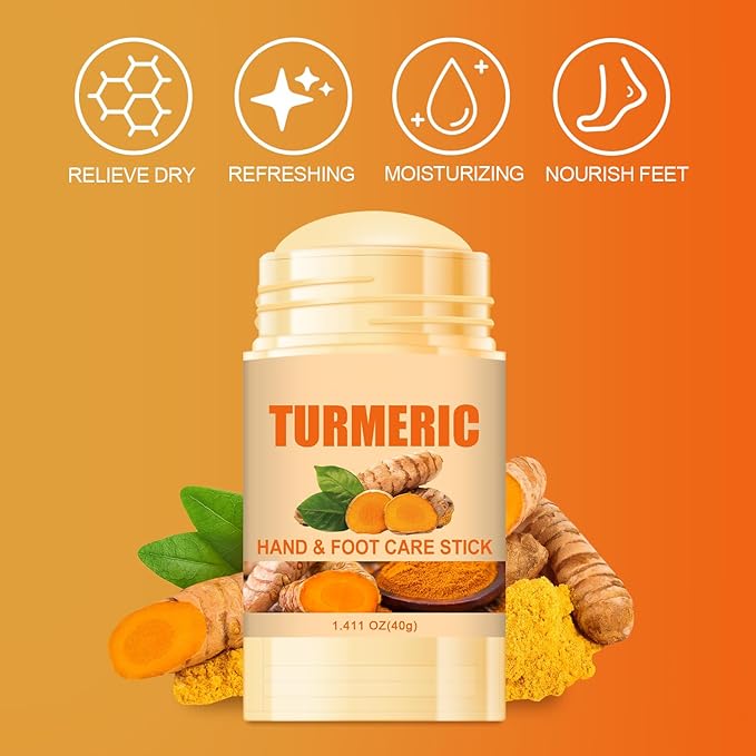 2 Pcs Turmeric Hand & Foot Care Stick，Turmeric Foot Cream，Moisturizing Softening Hand and Foot Cream Stick for Hands, Elbows, Knees, and Feet，Suitable for all people，1.411 OZ Each