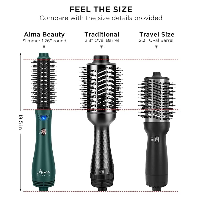 Aima Beauty Hair Dryer Brush, One Step Hair Dryer & Volumizing Hot Air Brush, 3 Heat/Speed Settings, Advanced Ionic Technology, Ceramic Coating, Nylon Pins & Tufted Bristles, Dark Green, 1000W, 125V